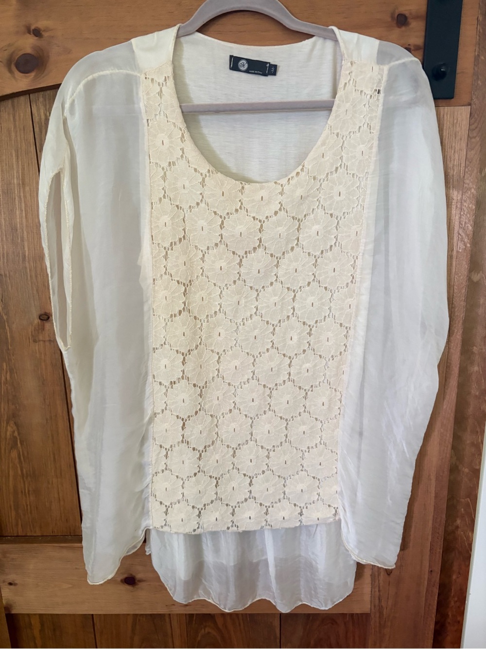 Women's Cream Lace-Front Chiffon Tunic